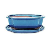 Bonsai pot avec soucoupes-bleu-taille 4/haitang ovale modèle i4 l - 26 cm 20,5 cm-hauteur : 8,5 cm