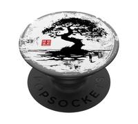 Bonsaï Silhouette Cerisier Fleur Zen Art Japonais PopSockets PopGrip Adhésif