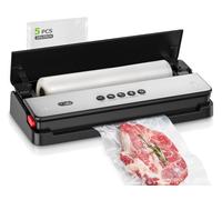 Bonsenkitchen Machine à emballer sous vide, pour aliments secs et humides, avec cutter intégré, contient 1 rouleau de sacs en aluminium, 5 sacs sous vide prédécoupés