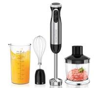 Bonsenkitchen Mixeur Plongeant 4-en-1, 1000W, 20 Vitesse Réglable + Turbo | Mélangeur Électrique, Pied en Acier Inoxydable, Fouet, Hachoir 500ml & Verre Doseur 700ml pour Aliments Bébé, Noir