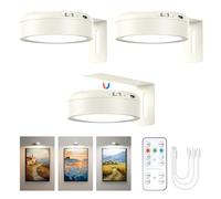 Bonsery Lampe photo sans fil avec télécommande, lot de 3, éclairage d'image LED, dimmable et rechargeable, lampe murale à batterie avec 3 températures de couleur, 3000-6500K et minuterie, cadeaux pour