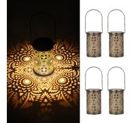 Bonsery Lot de 4 lanternes solaires d'extérieur étanches IP65 pour extérieur, à suspendre, vintage, métal bronze, lanterne LED blanc chaud, résistant aux intempéries, pour extérieur, balcon, pelouse