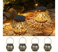 Bonsery Lot de 4 lanternes solaires d'extérieur IP65 étanches pour l'extérieur, le jardin, à poser et à suspendre, lampe solaire orientale, lanterne solaire pour véranda, pelouse, cour, trottoir