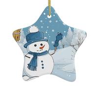 Bonshommes de neige Joyeux Noël - Décorations de Noël en céramique avec étoiles - Décoration de vacances en céramique faite à la main avec ficelle dorée pour sapin de maison, festival.