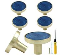 Bonsicoky Boutons dorés pour les commodes, tiroirs, tiroirs ronds, poignées d’armoire pour placard de cuisine, porte, meubles, décoratifs, bleu marine, lot de 6