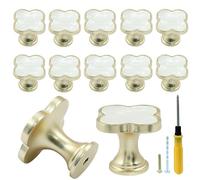 Bonsicoky Lot de 12 boutons et poignées à quatre feuilles pour tiroirs, Boutons dorés pour armoire et commode, Boutons décoratifs pour porte de meuble de cuisine, Blanc