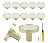 Bonsicoky Lot de 12 boutons ronds dorés pour tiroirs de commode, armoires de cuisine, portes, meubles décoratifs, blanc