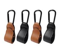 Bonsicoky Lot de 2 crochets de poussette pour sac à langer - Sangles de poussette en cuir durable - Crochets pour sac à langer - Clips pour poussette fauteuil roulant - Noir + marron