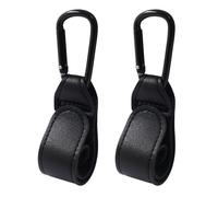 Bonsicoky Lot de 2 crochets de poussette pour sac à langer - Sangles de poussette en cuir durable - Crochets pour sac à langer - Clips pour poussette fauteuil roulant - Noir