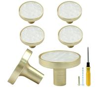 Bonsicoky Lot de 6 boutons dorés pour tiroirs de commode, boutons ronds pour armoire de cuisine, poignées décoratives pour porte de placard, blanc