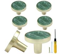 Bonsicoky Lot de 6 boutons ronds dorés pour tiroirs de commode, armoire de cuisine, porte, meubles décoratifs, vert