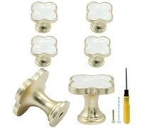 Bonsicoky Lot de 6 poignées de tiroir à quatre feuilles dorées pour armoire de cuisine, porte, meubles décoratifs, blanc