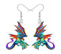 BONSNY Acrylique Fantaisie Dragon Boucles d'oreilles Pendentif, Coloré Rainbow Ailes, Design Créature Mythique, Jewelry Foe Femmes Filles Cadeaux, Amusant Nouveauté Bijoux Pour Cosplay Evénements