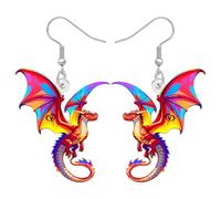 BONSNY Acrylique Fantaisie Dragon Boucles d'oreilles Pendentif, Coloré Rainbow Ailes, Design Créature Mythique, Jewelry Foe Femmes Filles Cadeaux, Amusant Nouveauté Bijoux Pour Cosplay Evénements