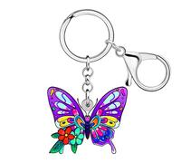 BONSNY Acrylique Mignon Papillon Porte-Clés Pour les Femmes Dames Insectes Bijoux pour les Clés de Voiture Porte-Monnaie Sac À Main Accessoires (Lila)