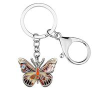 BONSNY Adrable porte-clés papillon en métal émaillé pour femme Bagues de voiture Porte-monnaie Breloques cadeaux, marron