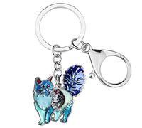 BONSNY Alliage d'Émail Chat Mignon Animaux de Compagnie Porte-Clés Chaton Amoureux Bijoux Cadeaux pour les Femmes Porte-Monnaie de Voiture Clés Sac À Main Accessoires (Bleu)