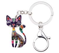 BONSNY Alliage d'Émail Chat Mignon Chaton Porte-Clés Animaux de Compagnie Bijoux pour les Femmes Clés de Voiture Porte-Monnaie Sac À Main Cadeaux Accessoires (Lila)