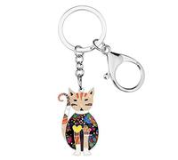 BONSNY Alliage d'Émail Chat Mignon Chaton Porte-Clés Animaux de Compagnie Bijoux pour les Femmes Clés de Voiture Porte-Monnaie Sac À Main Cadeaux Accessoires (Beige)