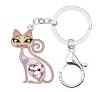 BONSNY Alliage d'Émail Chat Mignon Chaton Porte-Clés Animaux de Compagnie Bijoux pour les Femmes Clés de Voiture Porte-Monnaie Sac À Main Cadeaux Accessoires (Pink)