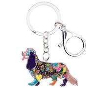 BONSNY Alliage d'Émail Mignon Cavalier King Charles Spaniel Chien Porte-Clés pour les Femmes Filles Voiture Porte-Monnaie Clés Chien Animaux de Compagnie Bijoux Cadeaux Accessoires (Lila)
