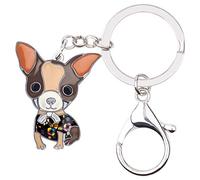 BONSNY Alliage d'émail Mignon Chihuahua Chien Porte-clés pour Femme Chien Animaux Bijoux Voiture Porte-monnaie Sac à main Clés Accessoires (Café)