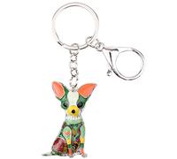 BONSNY Alliage d'émail Mignon Chihuahua Chien Porte-clés pour Femme Chien Animaux Bijoux Voiture Porte-monnaie Sac à main Clés Accessoires (Vert)