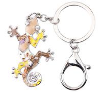 BONSNY Alliage d'émail Mignon Gecko Lézard Porte-clés Bijoux pour Femme Porte-clés de voiture Anneaux Sac à main Cadeaux Accessoires (Marron)