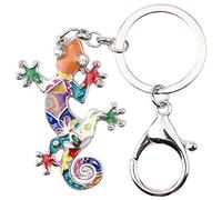 BONSNY Alliage d'émail Mignon Gecko Lézard Porte-clés Bijoux pour Femme Porte-clés de voiture Anneaux Sac à main Cadeaux Accessoires (Multicolore)