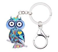 BONSNY Alliage d'émail Mignon Hibou Porte-clés Bijoux Cadeaux pour Femme Femme Sac à main de voiture Clés Accessoires Amoureux des Oiseaux (Marine)