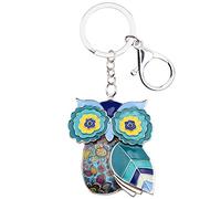 BONSNY Alliage d'émail Mignon Hibou Porte-clés Bijoux Cadeaux pour Femme Femme Sac à main de voiture Clés Accessoires Amoureux des Oiseaux (Bleu)