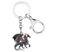 BONSNY Alliage d'émail Nouveauté Animaux Fantastiques Dragon Dinosaure Porte-clés Bijoux pour Femmes Cadeaux Voiture Sac à main Accessoires clés Charms (Noir)