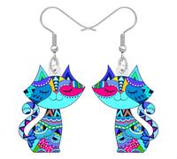 BONSNY Boucles d'oreilles géométriques tribales colorées avec pendentif en forme de chat pour femmes filles chaton amoureux cadeaux nouveauté amusant hypoallergénique Charms, M, Acrylique Acier
