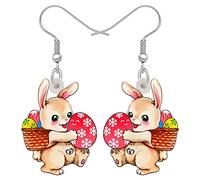 BONSNY Boucles d'oreilles Pendantes Cadeau de Pâques en Acrylique Mignon Panier Lapin Bijoux pour Femmes Filles Festival Fête Décoration Charms (Tawny)
