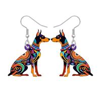 BONSNY Boucles d'oreilles pendantes colorées Doberman style art folklorique motif géométrique, cadeau pour femme, accessoire amusant et léger, M, Acrylique Acier inoxydable, Pas de gemme