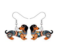 BONSNY Boucles d'oreilles pendantes colorées en forme de teckel - Motif floral - Pour femmes et chiens - Bijoux fantaisie et hypoallergéniques, M, Acrylique Acier inoxydable, Pas de gemme