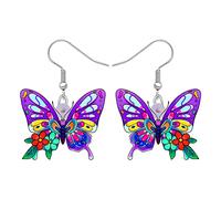 BONSNY Boucles d'oreilles Pendantes en Acrylique Floral Mignon Papillon Nouveauté Insecte Printemps Eté Bijoux pour Femmes Filles Cadeaux (Lilas)