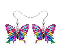 BONSNY Boucles d'oreilles Pendantes en Acrylique Floral Mignon Papillon Nouveauté Insecte Printemps Eté Bijoux pour Femmes Filles Cadeaux (Multi)