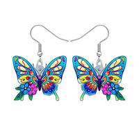 BONSNY Boucles d'oreilles Pendantes en Acrylique Floral Mignon Papillon Nouveauté Insecte Printemps Eté Bijoux pour Femmes Filles Cadeaux (Sapphire)