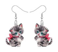 BONSNY Boucles d'oreilles Pendantes en Acrylique Mignon Chat Bijoux Chatons Cadeaux pour Femmes Filles Maman chat Amoureux des Chats (Noir)
