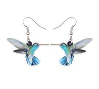 BONSNY Boucles d'oreilles Pendantes en Acrylique Mignon Colibri Oiseaux Bijoux pour les Femmes Cadeaux Charms (Bleu)