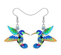 BONSNY Boucles d'oreilles Pendantes en Acrylique Mignon Colibri Oiseaux Bijoux pour les Femmes Cadeaux Charms (Bleuité)