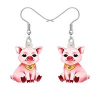 BONSNY Boucles d'oreilles Pendantes en Acrylique Mignon Ferme Animaux Cochon Nouveauté Animaux Bijoux Cadeaux pour Femmes Filles Pet Amoureux Accessoires Charms (Rouge)