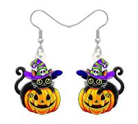 BONSNY Boucles d'oreilles Pendantes en Acrylique Mignon Halloween Noir Chat Citrouille Chaton Punk Bijoux pour Femmes Filles Mama Animaux Amoureux Cadeaux Charms (Multicolore)