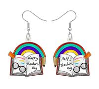 BONSNY Boucles d'oreilles Pendantes en Acrylique Nouveauté Livre Crayon Enseignant Étudiants Bijoux Appréciation Cadeaux pour es Femmes Filles Amateurs de livre Retour À L'École (Multi)