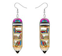 BONSNY Boucles d'oreilles Pendantes en Acrylique Nouveauté Livre Crayon Enseignant Étudiants Bijoux Appréciation Cadeaux pour es Femmes Filles Amateurs de livre Retour À L'École (Café)