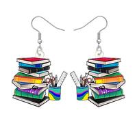 BONSNY Boucles d'oreilles Pendantes en Acrylique Nouveauté Livre Crayon Enseignant Étudiants Bijoux Appréciation Cadeaux pour es Femmes Filles Amateurs de livre Retour À L'École (Multicolore)