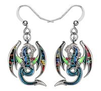 BONSNY Boucles d'oreilles Pendantes en Émail Alliage Mignon Fantaisie Coloré Mignon Dinosaure Cadeaux pour les Femmes Dragon Bijoux Charms (Vert)