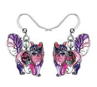 BONSNY Boucles d'oreilles Pendantes en Émail Alliage Mignon Floral Chat Chaton Animaux de Compagnie Cadeaux pour les Femmes Amoureux des Chats Charms (Lila)