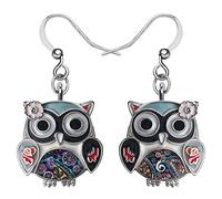 BONSNY Boucles d'oreilles Pendantes en Émail Alliage Mignon Hibou Cadeaux pour les Femmes Oiseaux Amoureux Charms (Noir)